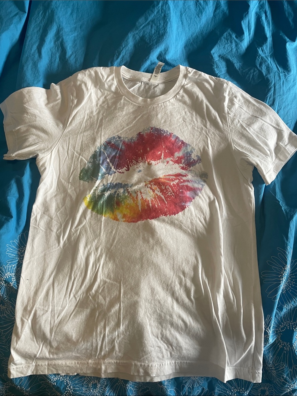 Bella Canvas White T‑Shirt with Rainbow Kiss Graphic